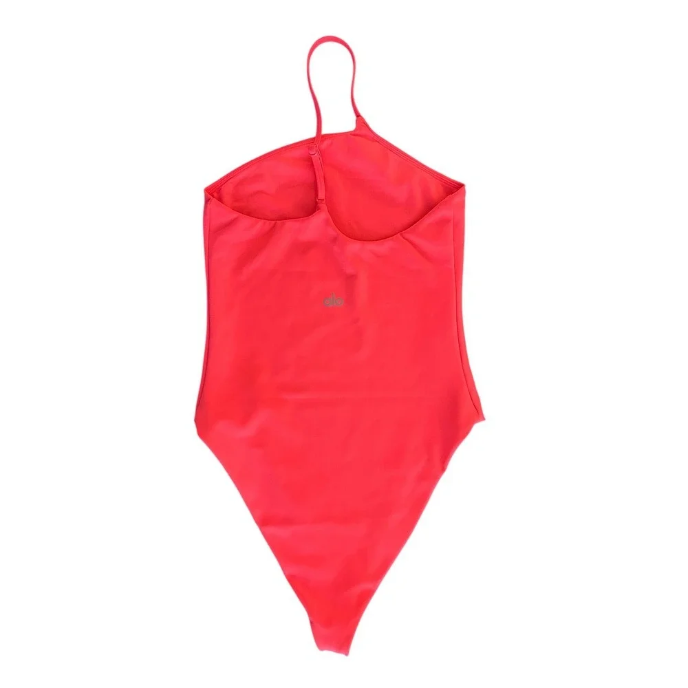 Alo Yoga Airlift Plie Bodysuit Neon Pink One Shoulder Womens XS (1215)